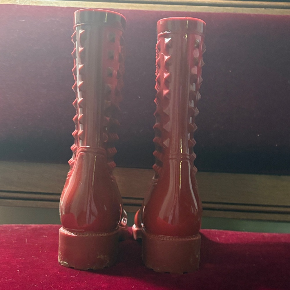Betsey Johnson Betseyville Studded Red Rain Boots - Picture 2 of 3